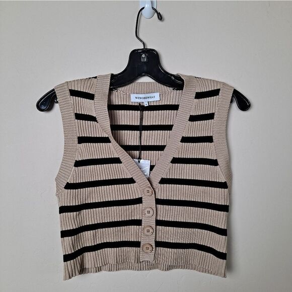 Weworewhat XS Beige and Black Ribbed Cropped Vest - Picture 1 of 8